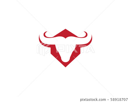Buffalo head or bull inside a red hexagon symbol for logo design illustration on white background Buffalo head or bull inside a red hexagon symbol for logo design illustration on white background 58918707