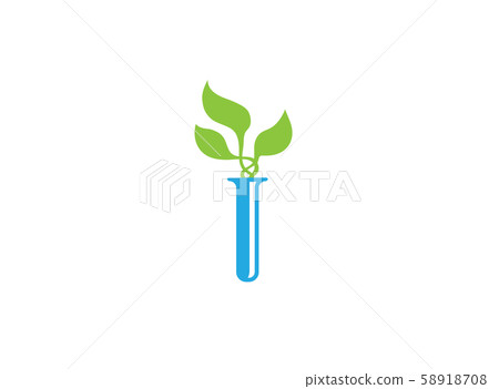 Beaker Lab flask with the chemical substance inside with leaves for logo design illustration on white background 58918708