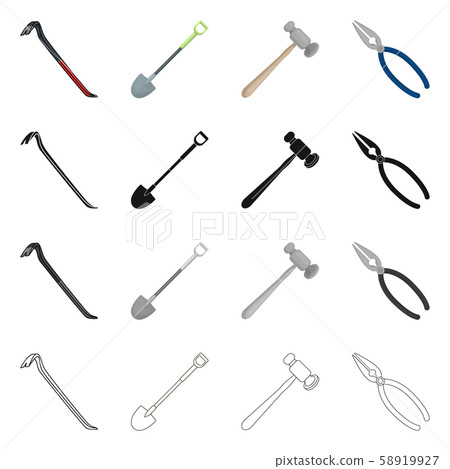 Isolated object of tool and construction sign. Set of tool and carpentry stock symbol for web. Isolated object of tool and construction sign. Set of tool and carpentry stock symbol for web. 58919927