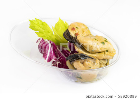 Mini snacks for buffet and banquet in a plastic bowl on a white background. Mini snacks for buffet and banquet in a plastic bowl on a white background. 58920889