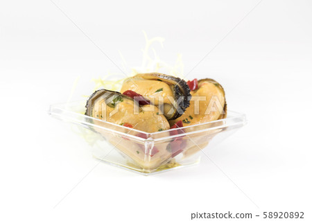 Mini snacks for buffet and banquet in a plastic bowl on a white background. 58920892