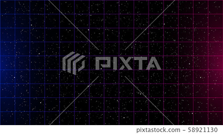 Retrowave blue pink gradient laser grid on starry space background with side lights. Retrowave blue pink gradient laser grid on starry space background with side lights. 58921130