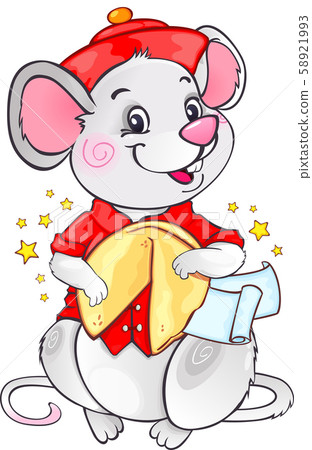 Cute White Metal Rat with Fortune Cookie for the New Year 2020 58921993
