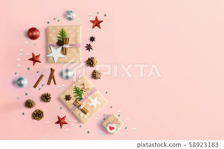 Handmade Christmas gift boxes with ornaments 58923183