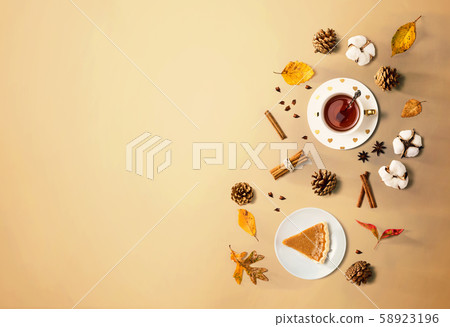 Pumpkin pie with cinnamon tea Pumpkin pie with cinnamon tea 58923196