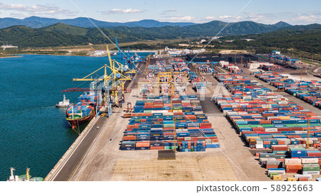 Nakhodka, Russia-August 2019: container terminals in Nakhodka port. port Nakhodka in Russia, coal 58925663
