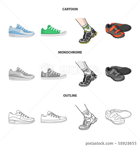 Vector design of shoe and sport symbol. Set of shoe and fitness stock vector illustration. 58928655