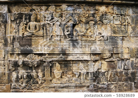 Java Borobudur Temple Ruins Square Square Corridor Relief 58928689