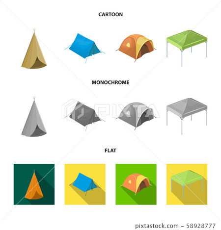 Isolated object of tent and camp icon. Set of tent and forest vector icon for stock. 58928777