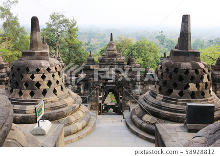 Java Island Borobudur Temple Ruins Round Bed Stupa 58928812