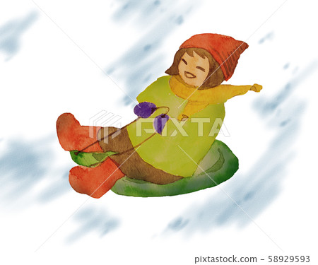 女孩玩雪橇與背景 58929593