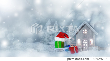 Christmas card with house in snow 58929706