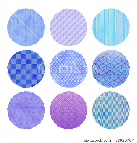 Japanese pattern watercolor style set blue 58929707