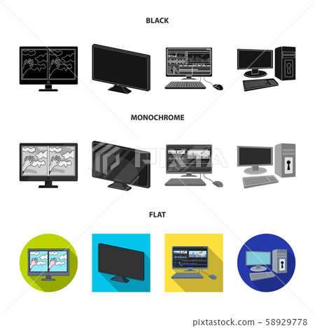 Vector illustration of screen and computer logo. Collection of screen and mockup stock vector 58929778