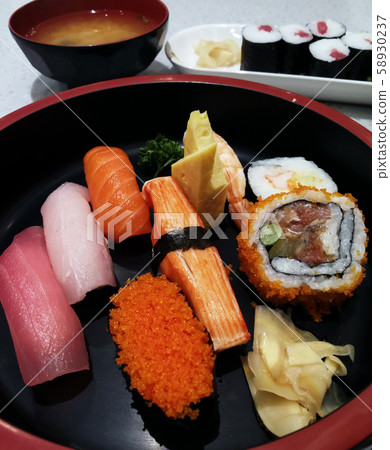 Japanese restaurant, colorful and healthy sushi Japanese restaurant, colorful and healthy sushi 58930237