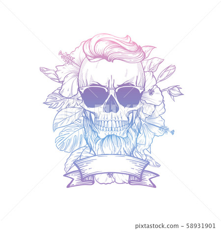Angry skull with cirly hairstyle Angry skull with cirly hairstyle 58931901