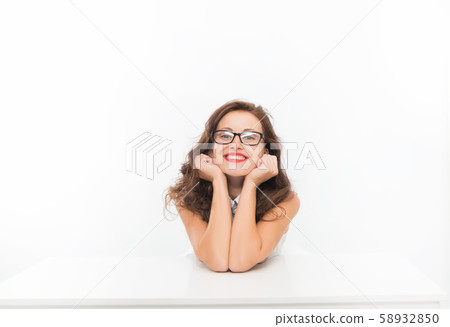 Woman eyeglasses attractive teacher or lecturer. Woman eyeglasses attractive teacher or lecturer. 58932850