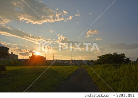 Sunset from Hirosegawa Hachibonmatsu Green Area, Sendai City, Miyagi Prefecture 58933891