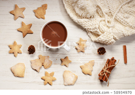 Hot chocolate in white cup with star shaped 58934970