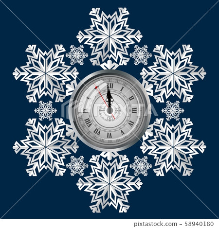 Clock on a background of snowflakes, a symbol of the upcoming Christmas. Clock on a background of snowflakes, a symbol of the upcoming Christmas. 58940180