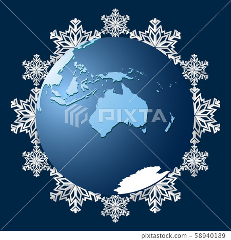 Planet Earth on a background of snowflakes, a symbol of the coming winter. Planet Earth on a background of snowflakes, a symbol of the coming winter. 58940189