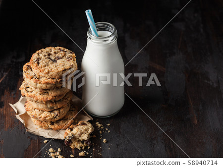 Homemade organic oatmeal cookies with raisins and 58940714