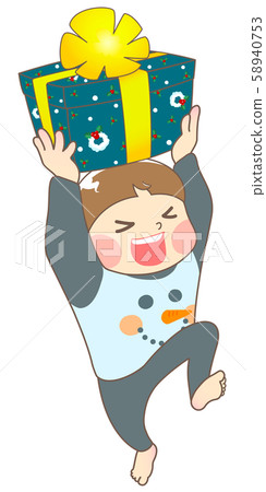 Boys in pajamas happy with Christmas gifts 58940753