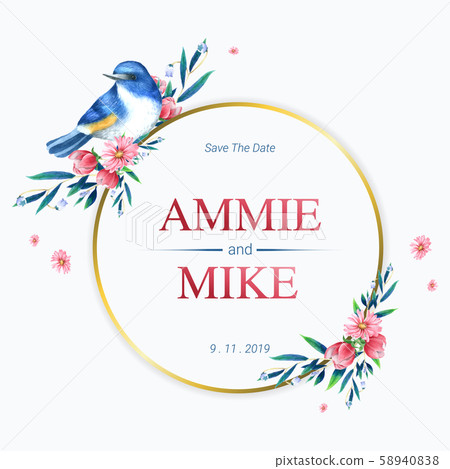 Wedding card template watercolour painted 58940838