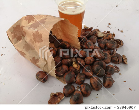 bag roasted chestnuts and beer bag roasted chestnuts and beer 58940907