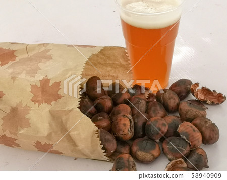 bag roasted chestnuts and beer 58940909
