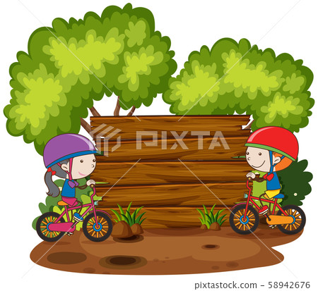 Children Riding Bicycle Next to Wooden Board Children Riding Bicycle Next to Wooden Board 58942676