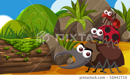 Friendly Insect in Nature Landscape - Stock Illustration [58942719] - PIXTA