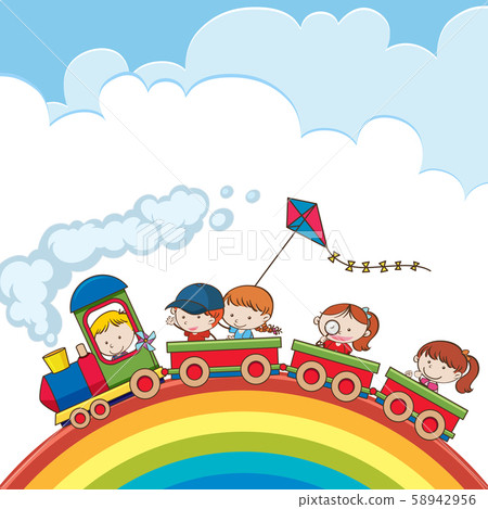 Train going over a rainbow 58942956