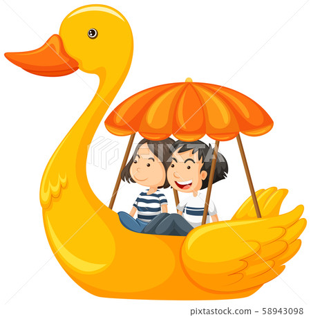 Couple riding duck pedal boat - Stock Illustration [58943098] - PIXTA