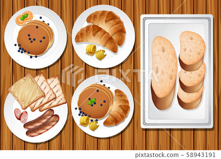 A Set of Breakfast on Wooden Table A Set of Breakfast on Wooden Table 58943191