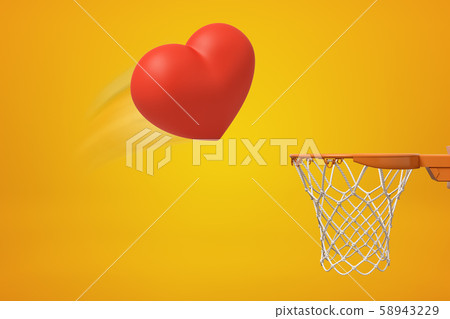 3d rendering of red heart flying into basketball hoop on yellow background 3d rendering of red heart flying into basketball hoop on yellow background 58943229