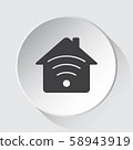 house with signal - gray icon on white button 58943919