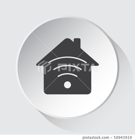 house with signal - gray icon on white button 58943919