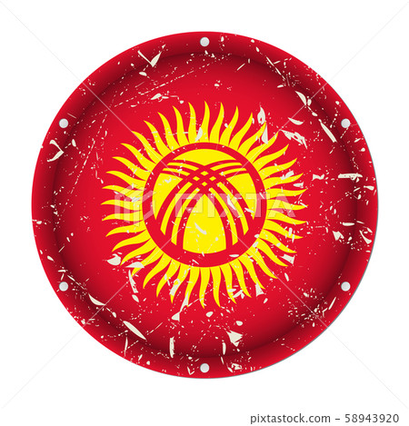 Kyrgyzstan - round metal scratched flag with holes 58943920