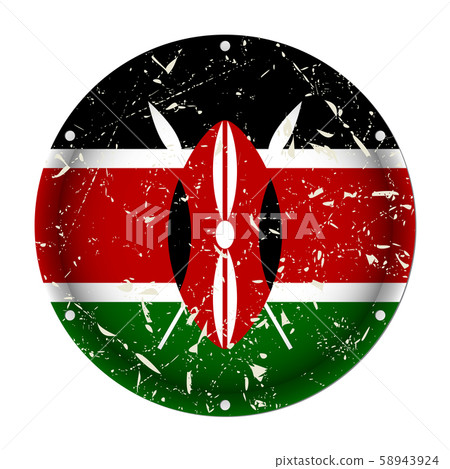 Kenya - round metal scratched flag, screw holes 58943924