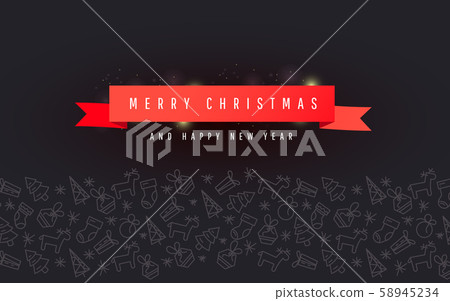 Christmas and New year banner with red ribbon, 58945234