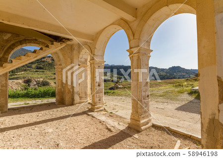 Arches and stairs of derelict Agios Georgios Church, Davlos Cyprus 58946198