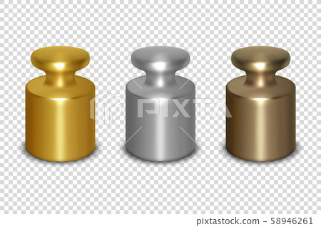 Vector 3d Realistic Metal Golden, Silver, Bronze Calibration Laboratory Weight Icon Set Closeup Vector 3d Realistic Metal Golden, Silver, Bronze Calibration Laboratory Weight Icon Set Closeup 58946261