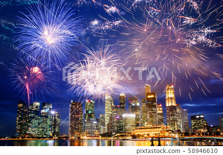 fireworks on Singapore skyline new years eve fireworks on Singapore skyline new years eve 58946610