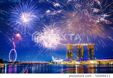 fireworks on Singapore skyline new years eve fireworks on Singapore skyline new years eve 58946611