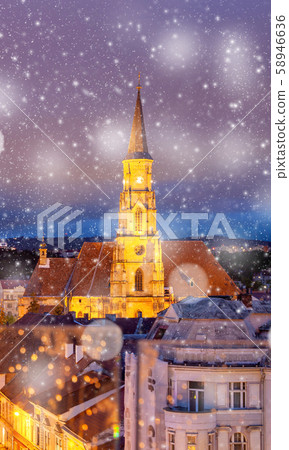 winter in Cluj-Napoca, Saint Michael church in winter in Cluj-Napoca, Saint Michael church in 58946636