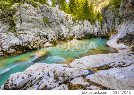 Turquoise colored Soca river Turquoise colored Soca river 58947046