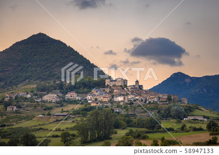 Hilltop Village in Cevennes valley landscape 58947133