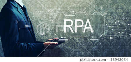 Robotic process automation concept with businessman holding a tablet 58948084