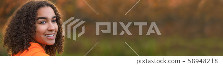 Panorama Mixed Race Female Teenager Woman Outside Panorama Mixed Race Female Teenager Woman Outside 58948218